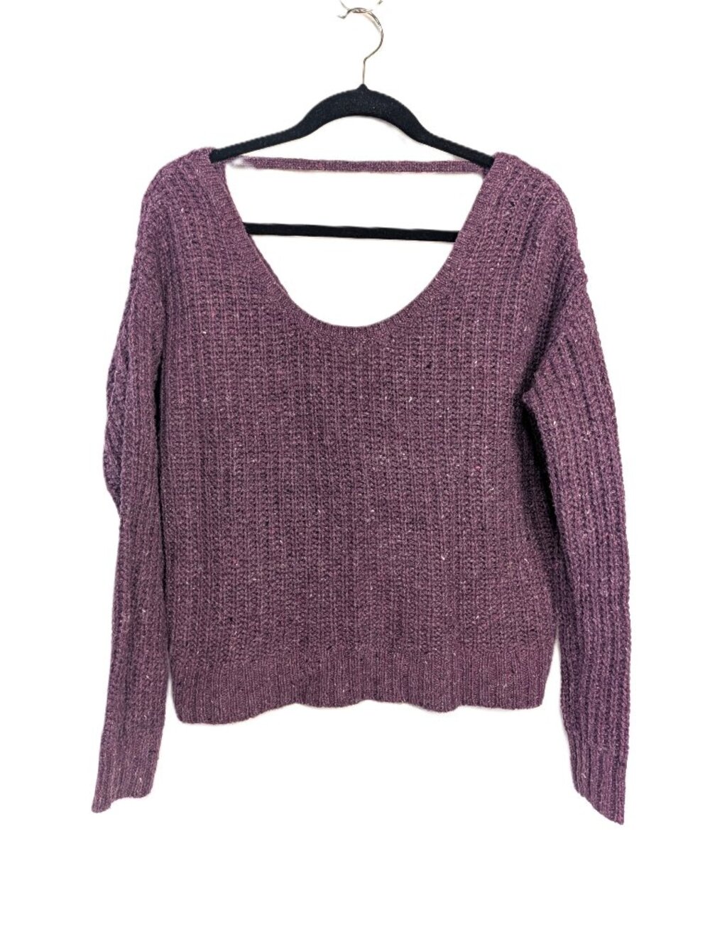 Anthropologie Kaisley Purple Marled Wool Blend Twist Back Cropped Sweater Medium